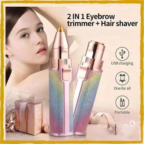 2-in-1 Eyebrow & Facial Hair Trimmer Pink USB Rechargeable