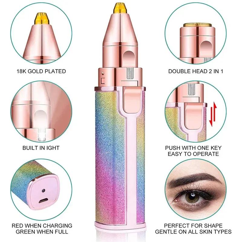 2-in-1 Eyebrow & Facial Hair Trimmer Pink USB Rechargeable