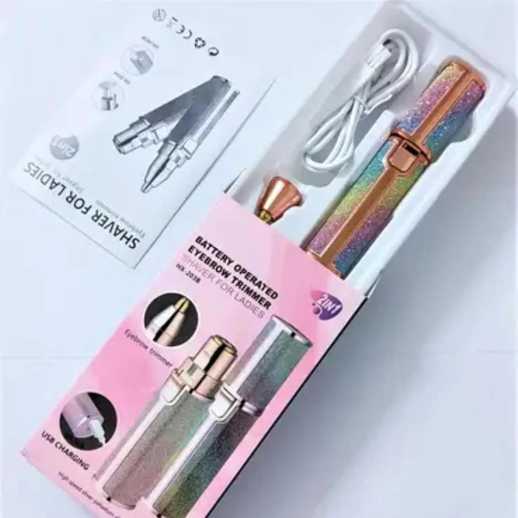 2-in-1 Eyebrow & Facial Hair Trimmer Pink USB Rechargeable