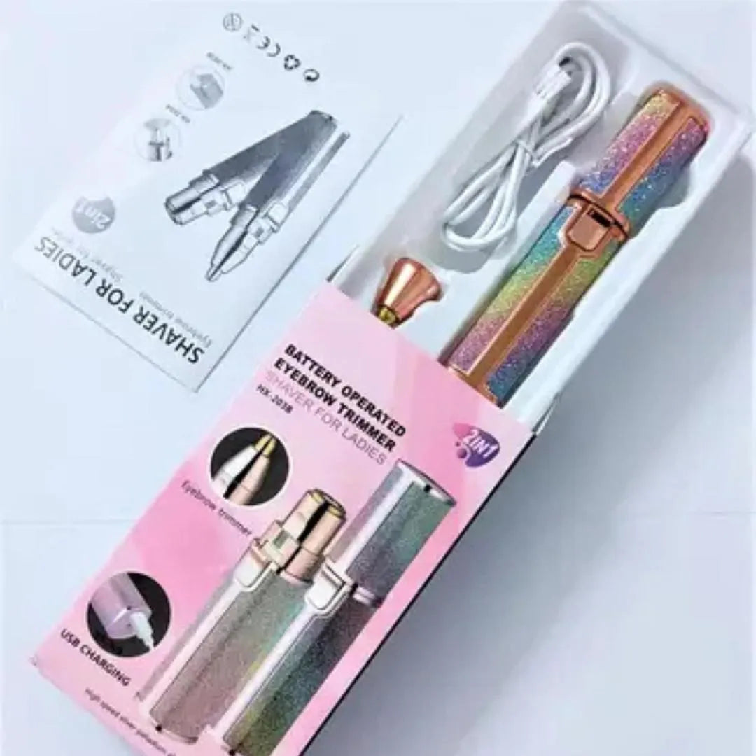 2-in-1 Eyebrow & Facial Hair Trimmer Pink USB Rechargeable