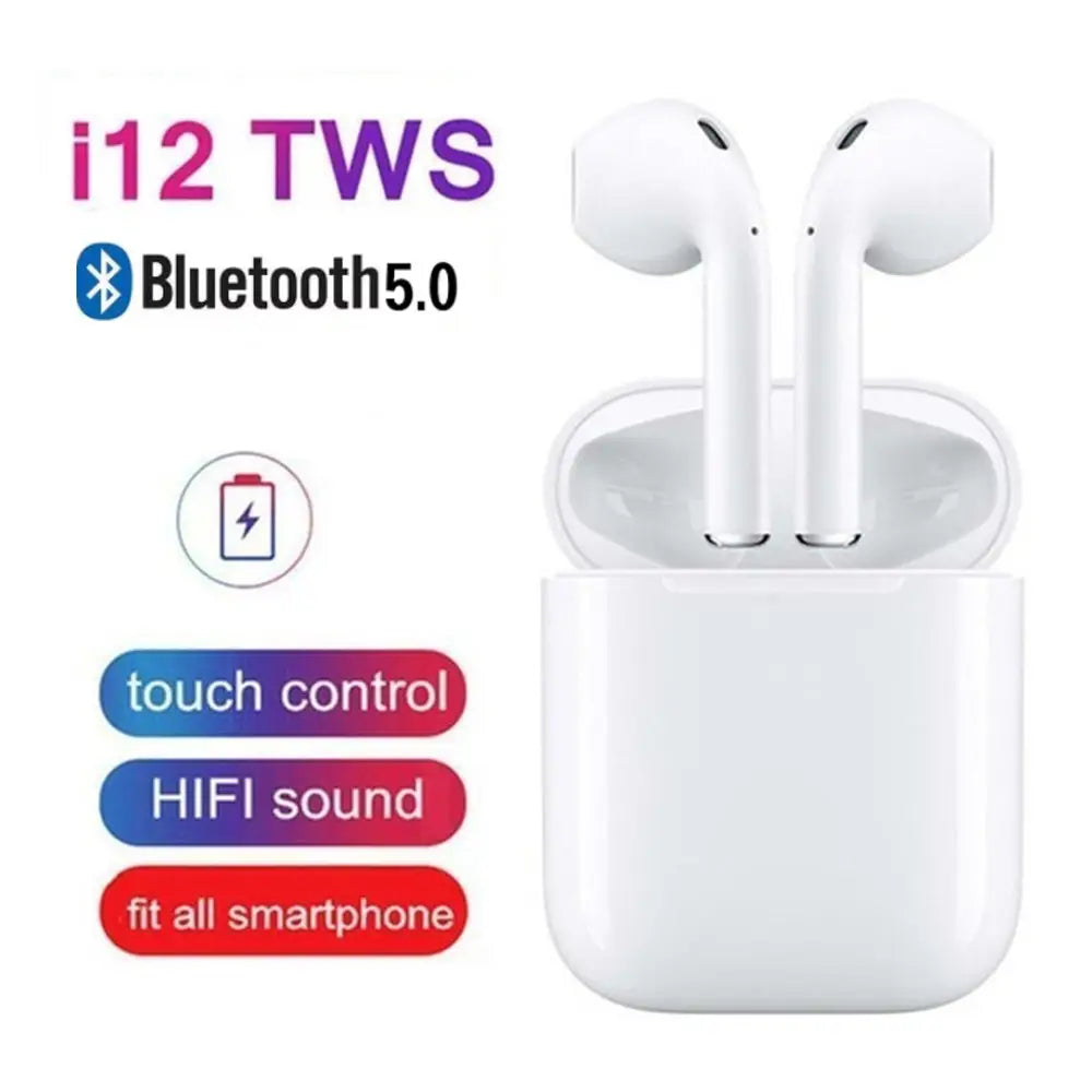 i12 TWS Wireless Bluetooth Earbuds with Charging Case | Touch Control | Stereo Sound | Built-in Mic